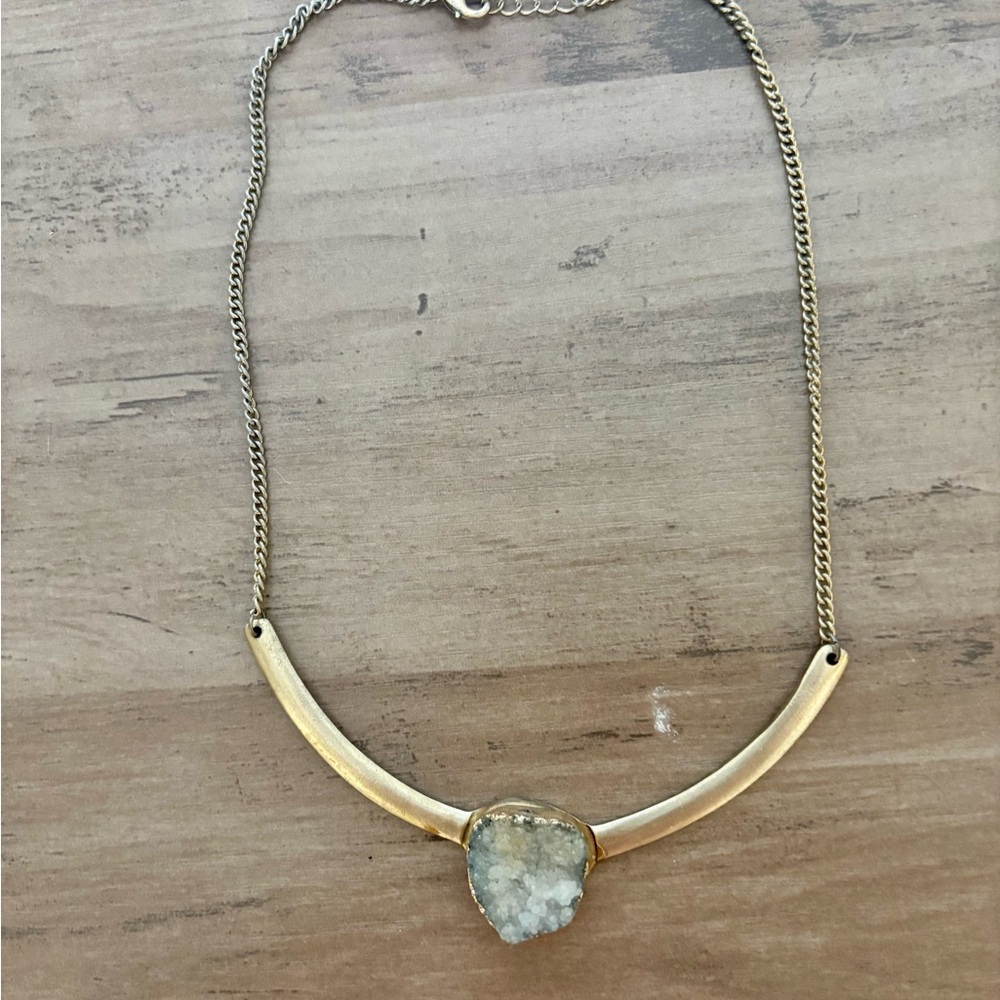 Gold and Blue Stone Pendant Boutique Necklace - Picture 4 of 4
